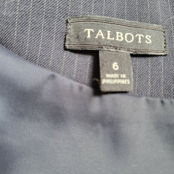 Talbots Womens Pinstripe Sheath Dress Size 6 Navy Wool Blend V-Neck Cap Sleeves - Picture 5 of 6